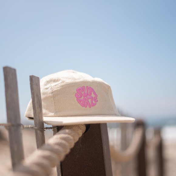 Classic 96\' Circle Tan Corduroy Pink embroidered SunDaze 5-panel snap back